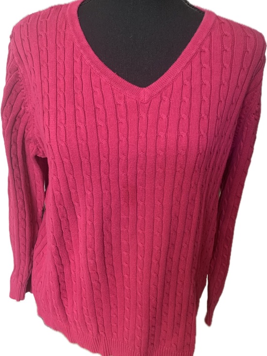 Talbots Sweaters - Talbots Cable Knit V-Neck Sweater - Hot Pink